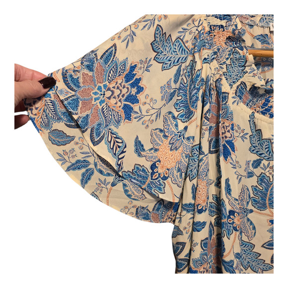 Rose + Olive Top Womens Size 2X Multi Floral Print Flutter Short Sleeve Boho - Picture 7 of 10